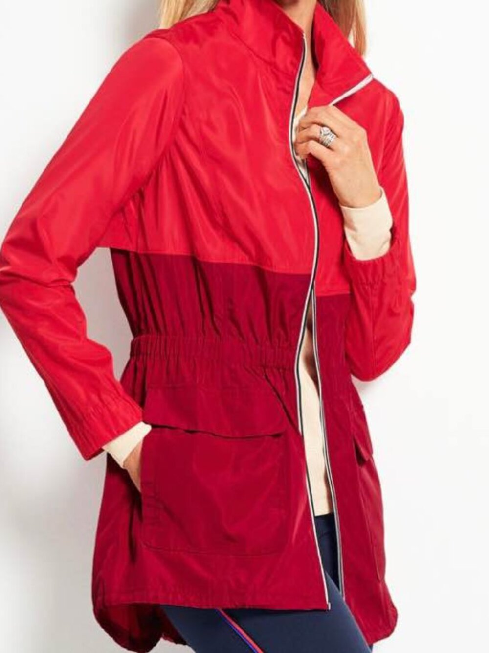 T by Talbots Water-Repellent Red Colorblock Lightweight Anorak Jacket [size Mp]